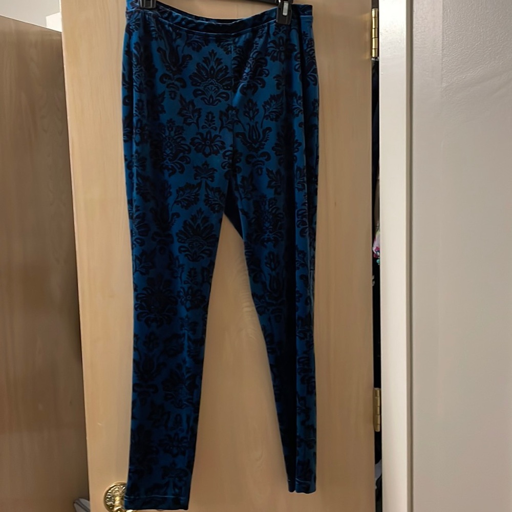 Chios Rich Black/Blue Patterned Leggings New Without Tags